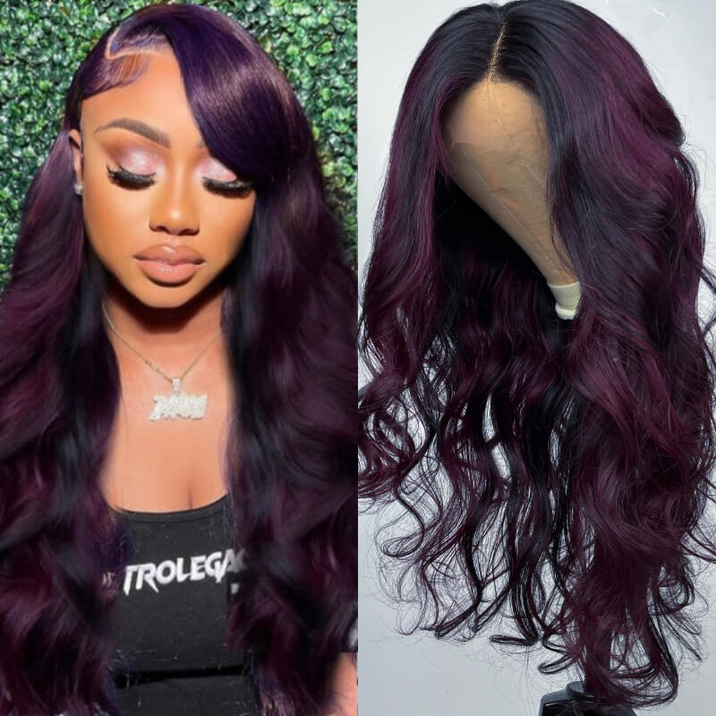 Sunber Purple Eggplant Balayage Colored Wig