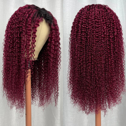 Flash Sale Sunber Ombre 99j Burgundy Colored Jerry Curly V Part Human Hair Wig Luxury Density