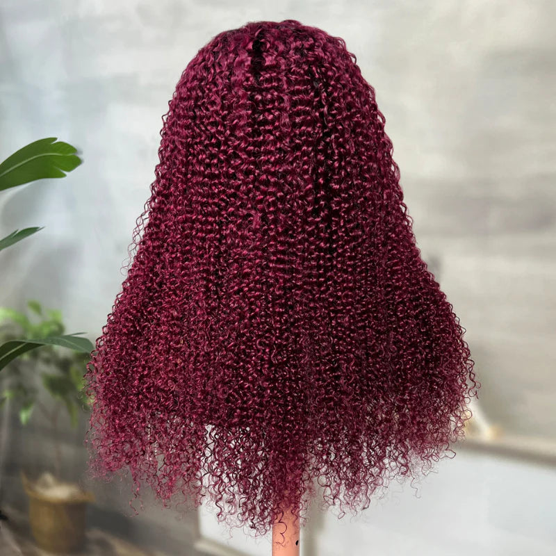 Flash Sale Sunber Ombre 99j Burgundy Colored Jerry Curly V Part Human Hair Wig Luxury Density