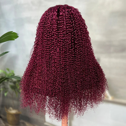 Flash Sale Sunber Ombre 99j Burgundy Colored Jerry Curly V Part Human Hair Wig Luxury Density