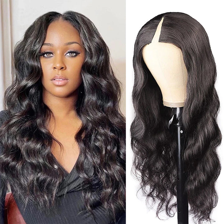 Flash Sale Sunber Body Wave Affordable No Lace V  Part Wig Natural Color Human Hair