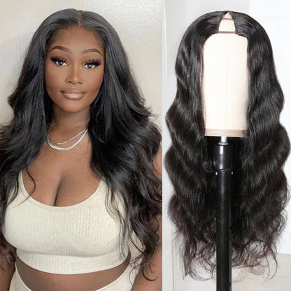 Flash Sale Sunber Body Wave Affordable No Lace V  Part Wig Natural Color Human Hair