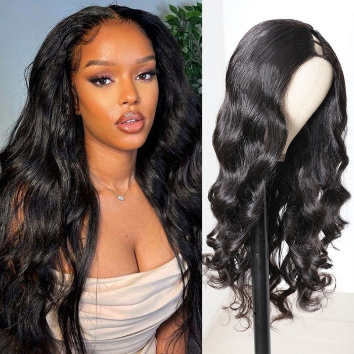 Flash Sale Sunber Body Wave Affordable No Lace V  Part Wig Natural Color Human Hair