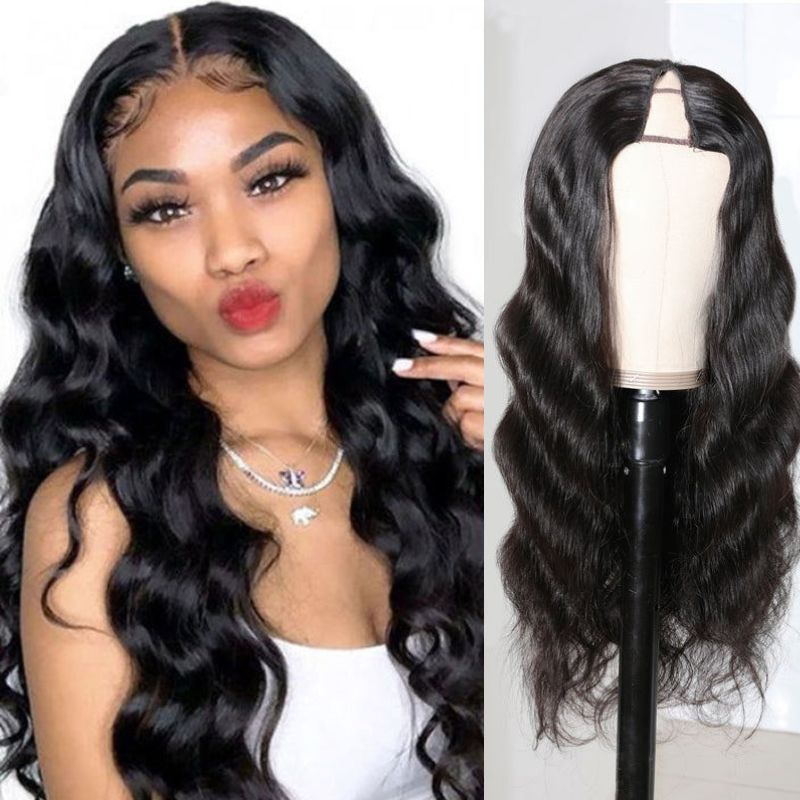 Flash Sale Sunber Body Wave Affordable No Lace V  Part Wig Natural Color Human Hair