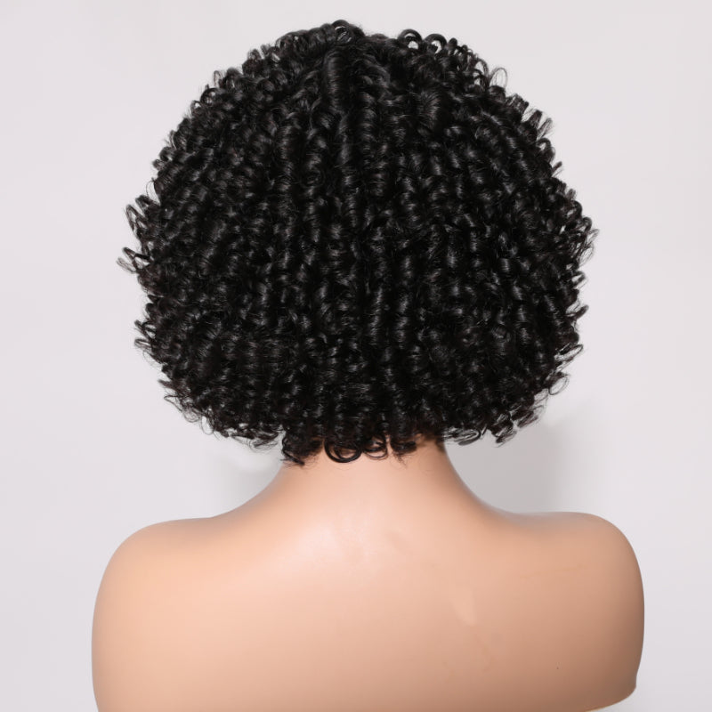 Sunber  Curly Fringe Black Glueless Short Wig With Bangs