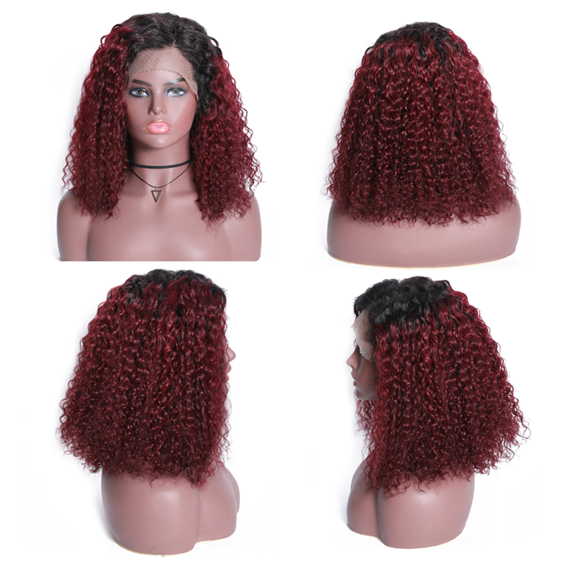 Sunber Ombre Curly Human Hair Wigs T99j /T1b30 Lace Front Bob Wigs With Baby Hair