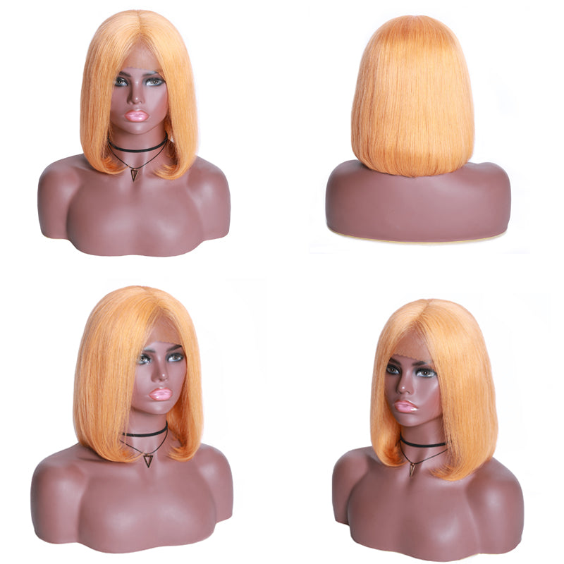 Sunber Hair Short Bob Wig 13*4 Lace Front Fanta Orange/ Peach Yellow Hair Wig Preplucked For Black Women