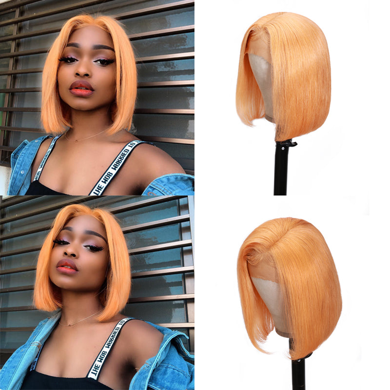 Sunber Hair Short Bob Wig 13*4 Lace Front Fanta Orange/ Peach Yellow Hair Wig Preplucked For Black Women